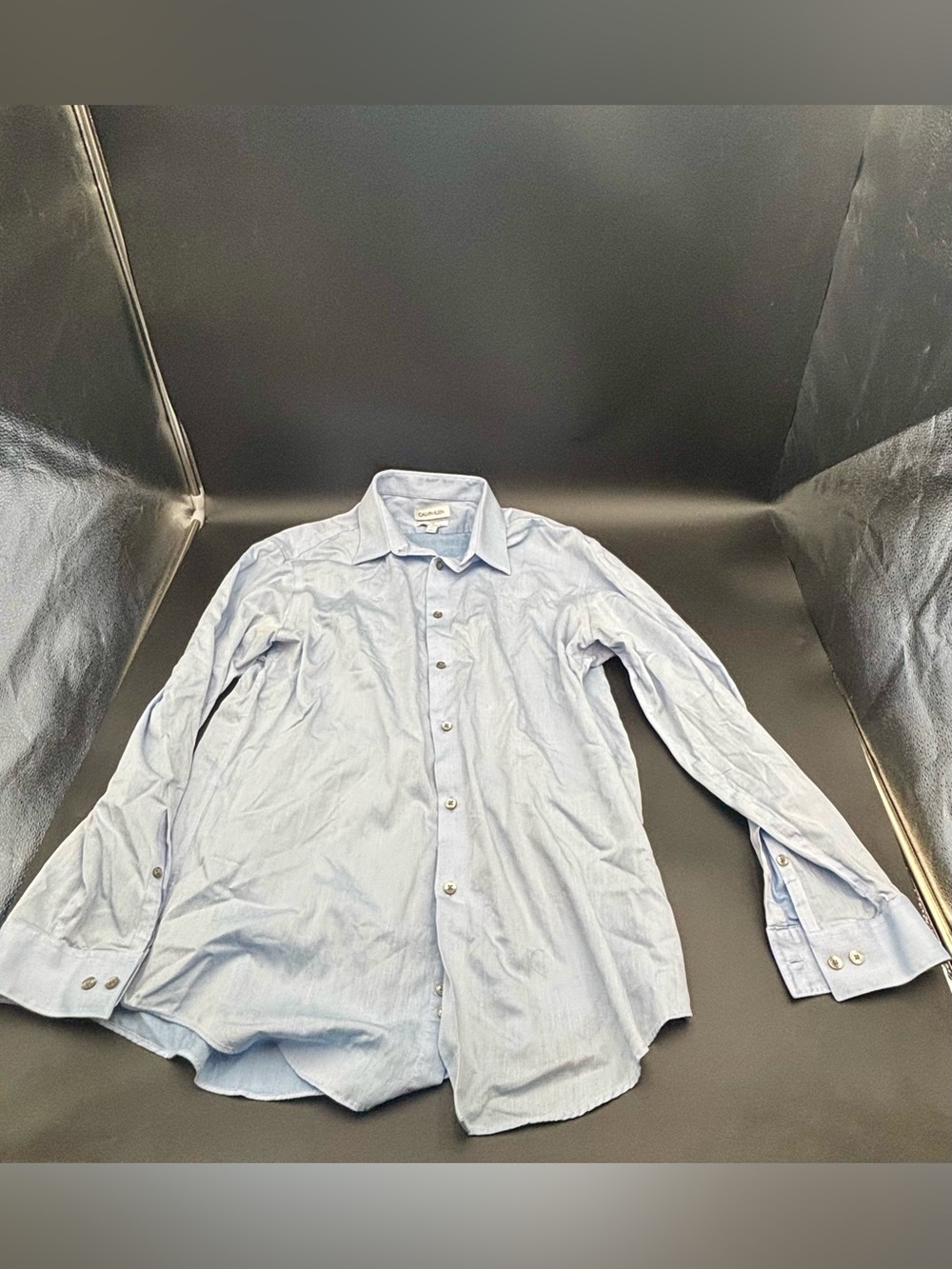 Calvin Klein Light Blue Herringbone Dress Shirt Size Large